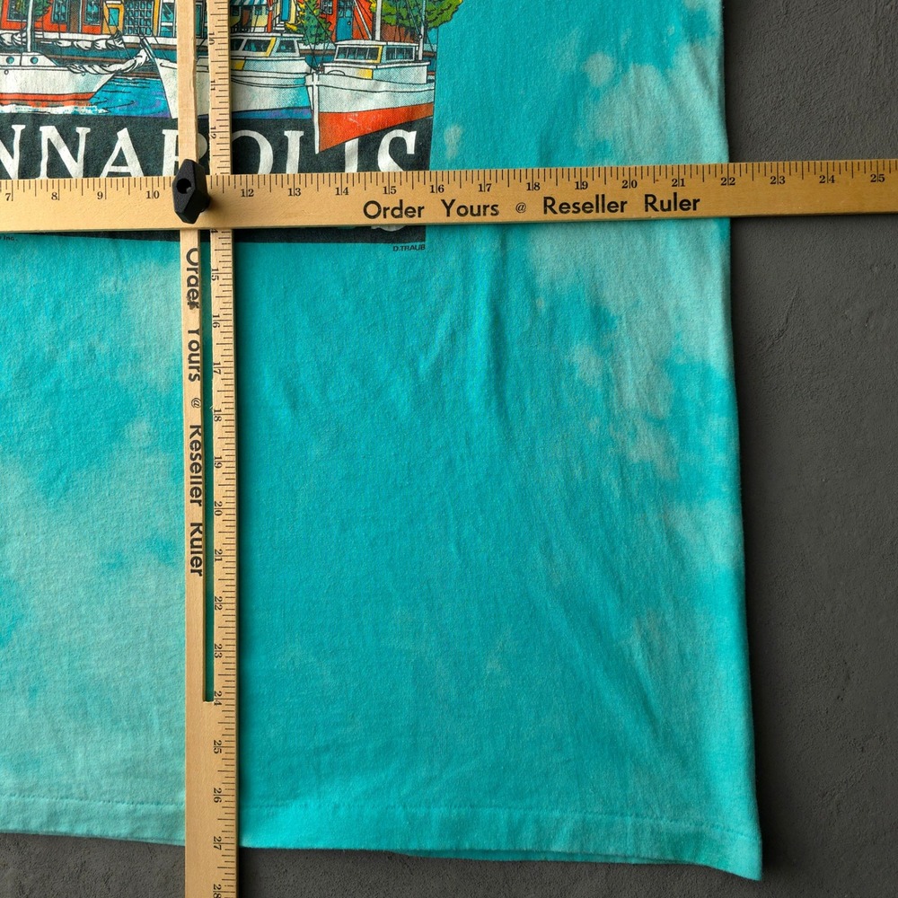 Vintage 1990s T-shirt XL Teal Annapolis Maryland Bleach Wash Hanes - Picture 8 of 9
